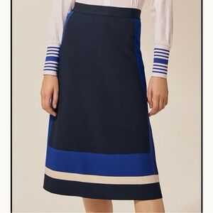 Tory Sport Navy, Blue, White A Line Nautical Coastal Stretch Viscose Midi Skirt